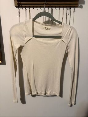 Madewell Cream Long-Sleeve Square Neck Top
